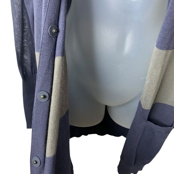 Brunello Cucinelli Striped Tunic Cardigan Sweater Women's XL Pockets Gray & Navy - Picture 6 of 15